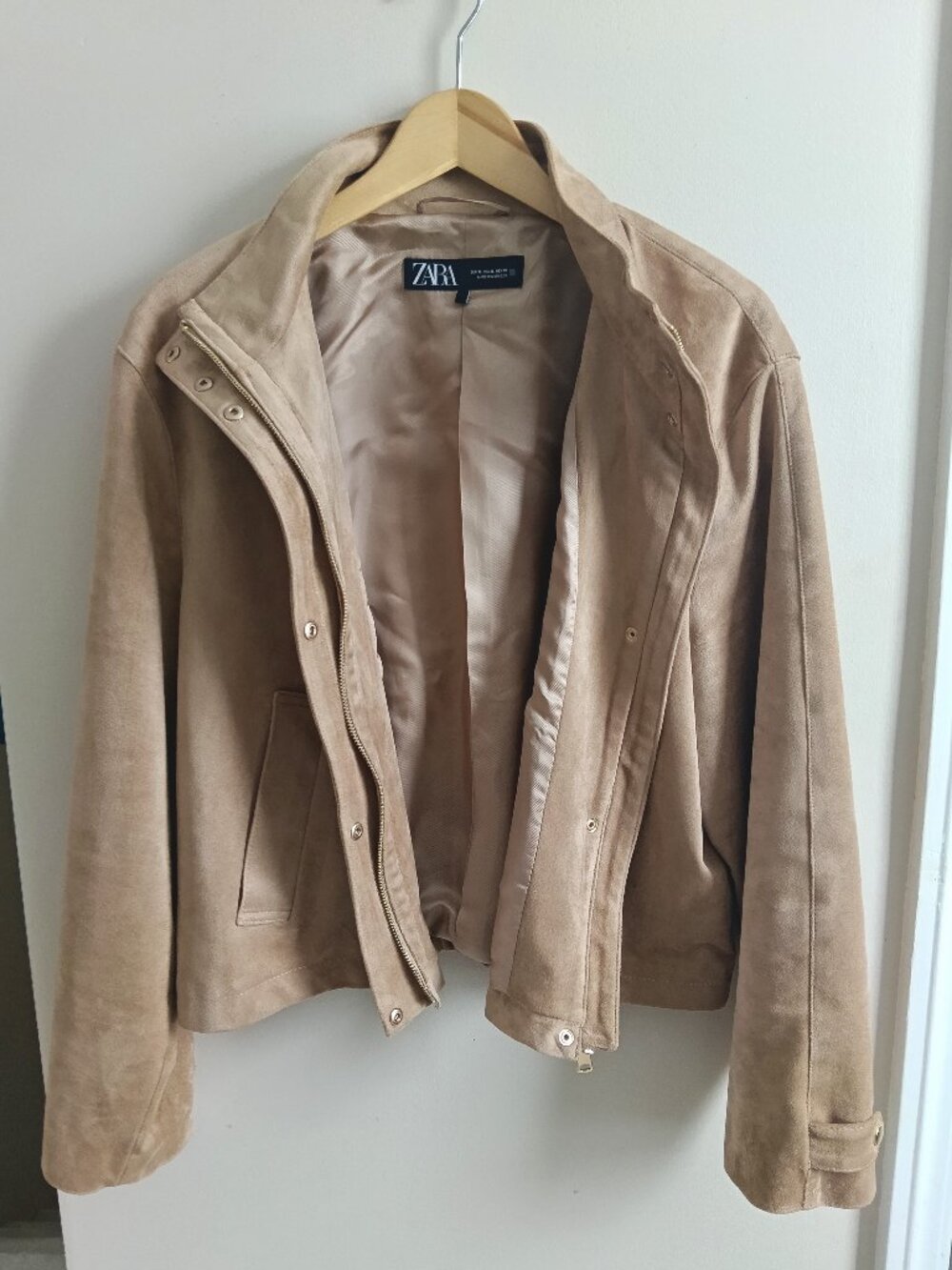 ZARA FAUX SUEDE HIGH-NECK BOMBER JACKET US XL - NWOT - Picture 7 of 16